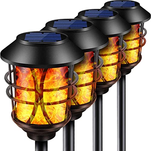 Book Cover TomCare Solar Lights Metal Flickering Flame Solar Torches Lights Waterproof Outdoor Heavy Duty Lighting Solar Pathway Lights Landscape Lighting Dusk to Dawn Auto On/Off for Garden Patio Yard, 4 Pack