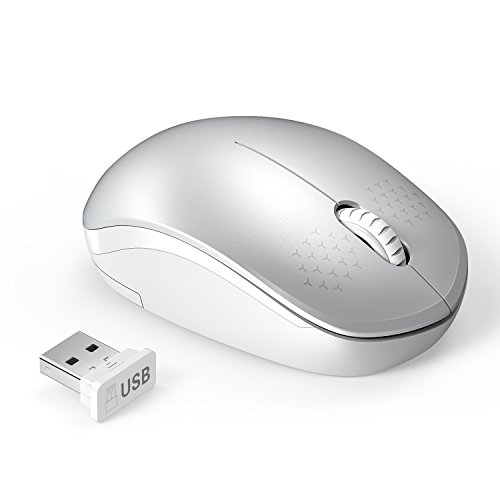 Book Cover seenda Wireless Mouse, 2.4G Noiseless Mouse with USB Receiver Portable Computer Mice for PC, Tablet, Laptop and Windows/Mac/Linux (White & Silver)