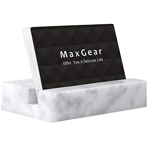 Book Cover MaxGear Business Card Holder for Desk Business Card Display Holders Marble Business Card Holders Stand Desk Cards Display Holder for Home & Office, 4 x 2 x 0.8 inches, White Marble, Square