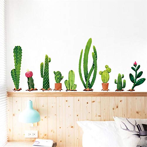 Book Cover Cactus Wall Sticker Cartoon Potted Green Plants Wall Decal Removable DIY Cactus Bonsai Sticker Family Mural Decal Decorative Wall Art for Girls Bedroom Nursery Room Sofa Background Wall Decoration