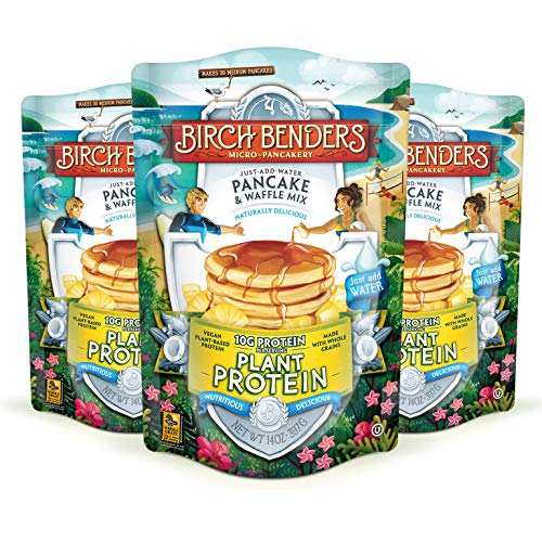 Book Cover Birch Benders Plant Protein Pancake & Waffle Mix, Vegan, 10g Plant-Based Protein, Whole Grains, Just Add Water, 3 Pack, 14 Oz