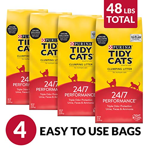 Book Cover Purina Tidy Cats Clumping Cat Litter, 24/7 Performance Multi Cat Litter - (4) 12 lb. Bags