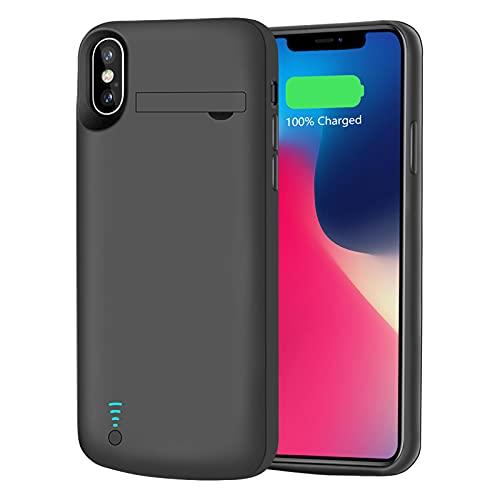 Book Cover RUNSY Battery Case Compatible with iPhone X XS, 5000mAh Rechargeable Extended Battery Charging Case, External Battery Charger Case, Adds 2X Extra Juice, Support Wired Headphones (5.8 inch)