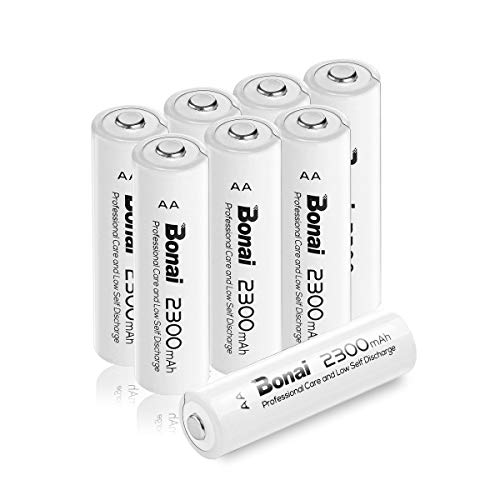 Book Cover BONAI AA Rechargeable Batteries 2300mAh 1.2V Ni-MH High Capacity (8 Packs) AA Rechargeable Batteries High-Capacity