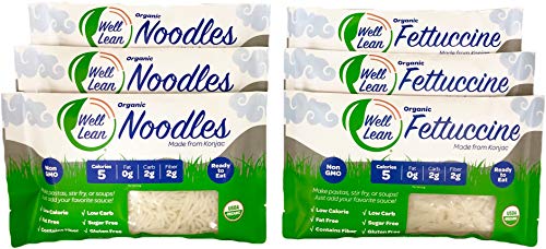 Book Cover Organic Well Lean Variety, 6 Pack, 9.52 oz, Premium Shirataki Konjac Pasta, Keto Friendly, Non Gmo, Ready to Eat, Low Calorie, Low Carb, Gluten Free, Diet Food, 3 Noodles and 3 Fettuccine