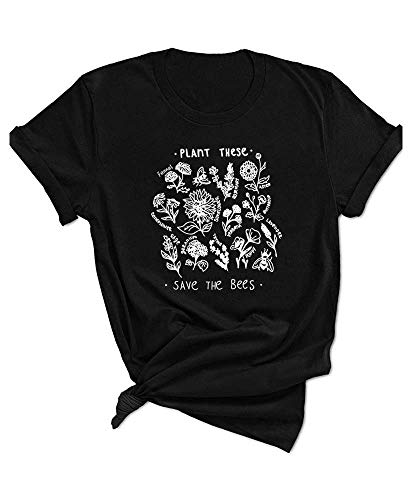 Book Cover Qrupoad Womens Plant These Save The Bees Funny Garden T-Shirt Causal Cotton Graphic Tees Shirts