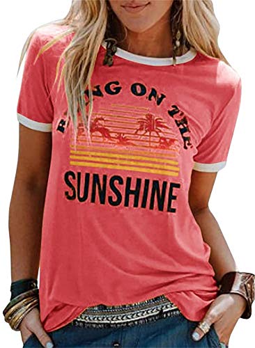 Book Cover UMEKO Womens Bring On The Sunshine Graphic Tees Letter Printed Casual Loose Summer T-Shirt