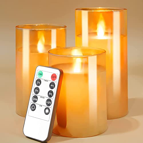 Book Cover Metaku Flickering Flameless Candles Battery Operated Candles with Remote Control Timer LED Pillar Candles for Halloween, Christmas, Wedding, Home, Party Decor Set of 3