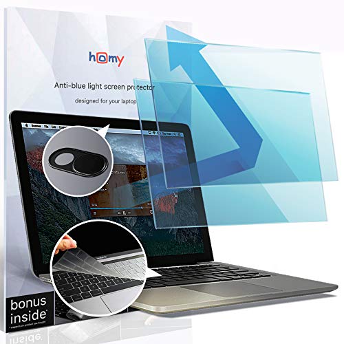 Book Cover Homy Anti-Blue Light Screen Protector [2-Pack] for MacBook Pro 15 inch Touch Bar. Bonus: Ultra-Thin TPU Keyboard Cover + Web Camera Sliding Cover. Eye Protection Kit for A1707, A1990 2016-2019.