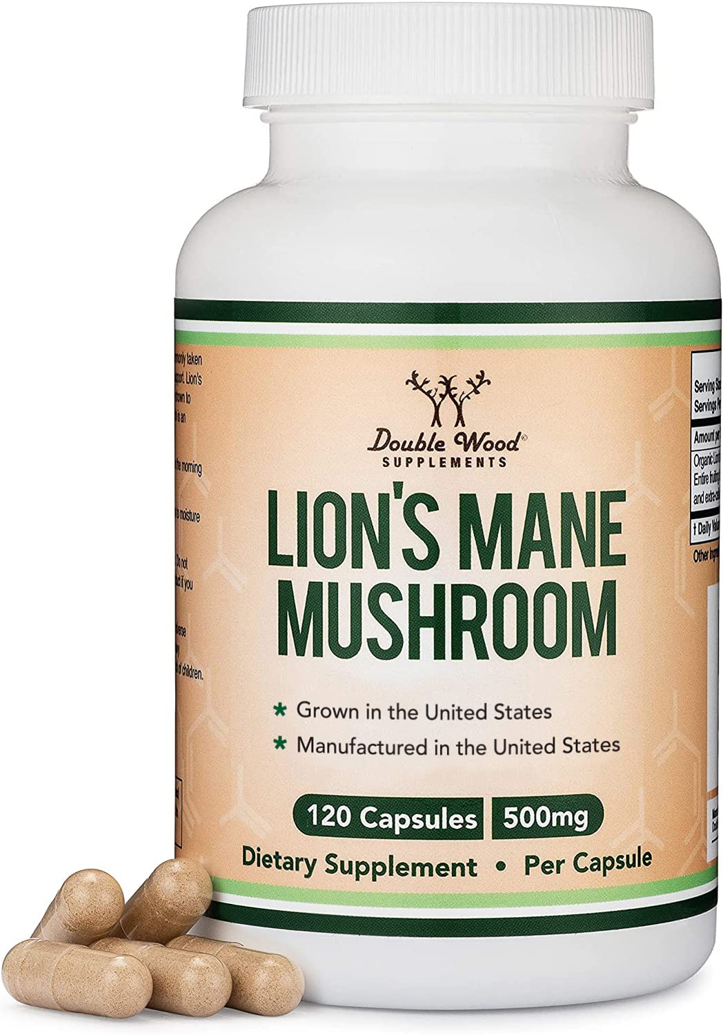 Book Cover Lions Mane Supplement Mushroom Capsules (Two Month Supply - 120 Count) Lions Mane Mushroom for Brain Support and Immune Health (Third Party Tested, Grown and Manufactured in The USA) by Double Wood