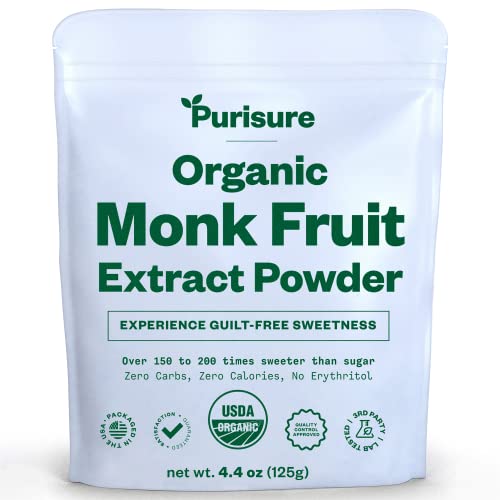 Book Cover Organic Monk Fruit Sweetener, 125g (4.41oz) 400 Servings, No Fillers Pure USDA Organic Monk Fruit Extract with No Aftertaste, Zero Calorie & Zero Carbs, Keto & Paleo Friendly, by Purisure