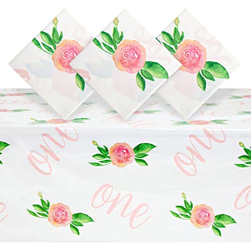 Book Cover 3 Pack One Tablecloth for Girls Floral 1st Birthday Themed Party Decorations, Plastic Table Covers (54 x 108 in)