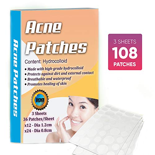 Book Cover Hydrocolloid Acne Pimple Zit Patch - Jumbo pack 108 Patches Scar Free Blemish Spot Cover Treatment Solution Quick Healing Anti Acne Patches, Acne Absorbing Spot Dot for all Skin Types Absorbing Cover