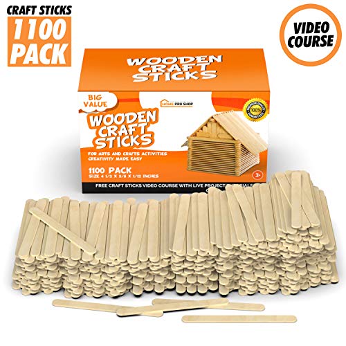 Book Cover Popsicle Sticks for Crafts - Craft Sticks Pack 1100 Wooden Sticks for DIY Projects with Natural Wood Safe for Ice Popsicles - Wooden Craft Sticks Ready to Use & Perfect for Classrooms, Home and More