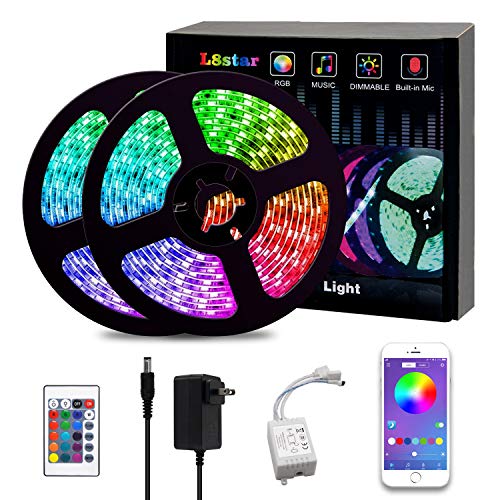 Book Cover L8star LED Color Changing Rope 32.8ft(10m) SMD 5050 Light Strips with Bluetooth Controller Sync to Music Apply for TV, Bedroom, Party and Home Decoration, Rgb+white