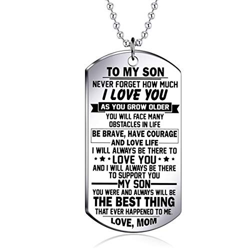 Book Cover danjie Stainless Steel Dog Tag Letters to My Son.Love mom Pendant Necklace,Inspirational Gifts for Son Jewelry
