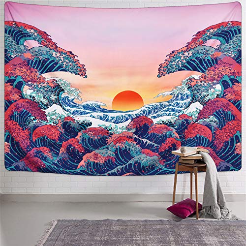 Book Cover Sevenstars Ocean Wave Tapestry Sunset Tapestry 3D Great Wave Tapestry Japanese Tapestry for Room…