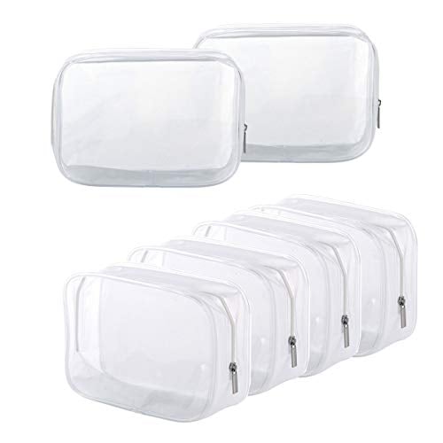 Book Cover 6 Pack Clear Toiletry Carry Pouch with Zipper Portable PVC Waterproof Cosmetic Bag for Vacation Travel Bathroom and Organizing (A)