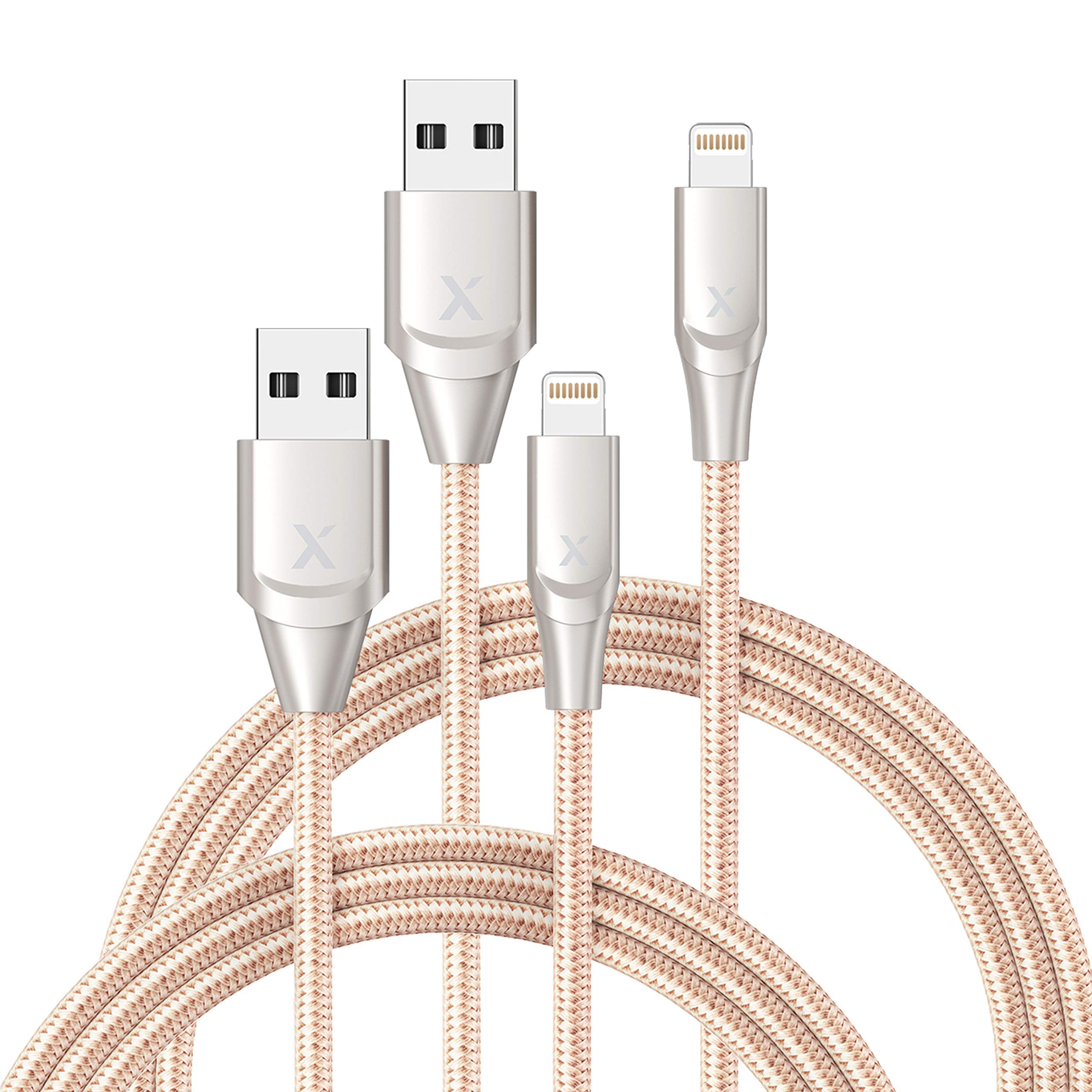 Book Cover iPhone Charger Xcentz 3ft 2 Pack, MFi Certified Lightning Cable, High-Speed iPhone Charger Cable Durable Braided Charging Cord for iPhone 11/X/XS/XR/XS Max/8/7/7 Plus/6/5s, iPad Mini/Air, Gold