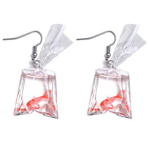 Book Cover KISSFRIDAY Red Resin Goldfish Shape Fish Water Bag Hook Drop Earrings For Women And Girls