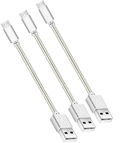 Book Cover Short Micro USB Cable 8 Inch Nylon Braided Fast USB Charging Cord for for External Battery Charger, Samsung, HTC, LG, Android and More (3 Pack) (Grey)