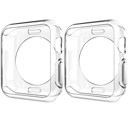 Book Cover [2 Pack] Hankn for Apple Watch Case 42mm Series 3 2 1 Clear, Soft TPU Cover Shell Shockproof Bumper for Iwatch [No Front Screen Protector] (Clear, 42mm)