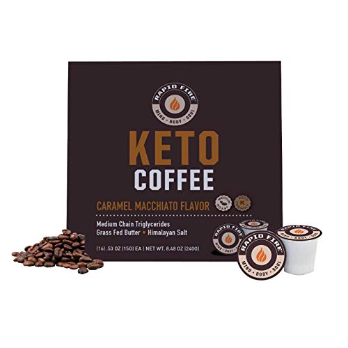 Book Cover Rapidfire Caramel Macchiato Ketogenic High Performance Keto Coffee Pods, Supports Energy & Metabolism, Weight Loss Diet, Single Serve K Cup, Brown, 16 Count