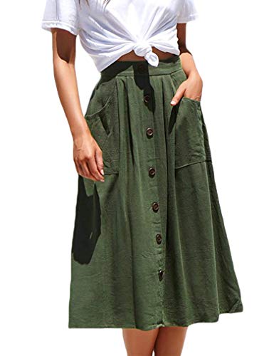 Book Cover Naggoo Womens Casual Front Button A-Line Skirts High Waisted Midi Skirt with Pockets