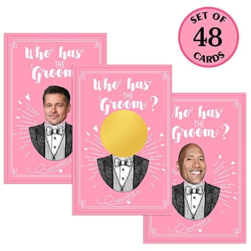Book Cover MORDUN Bridal Shower Games - Who Has The Groom Scratch Off Cards for 48 Guests - Funny Bachelorette Party Games Ideas