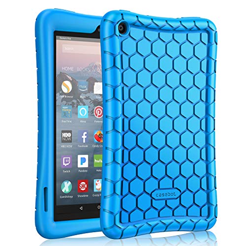Book Cover Fintie Silicone Case for All-New Amazon Fire 7 Tablet (9th Generation, 2019 Release) - [Honey Comb Series] [Kids Friendly] Light Weight [Anti Slip] Shock Proof Protective Cover, Blue