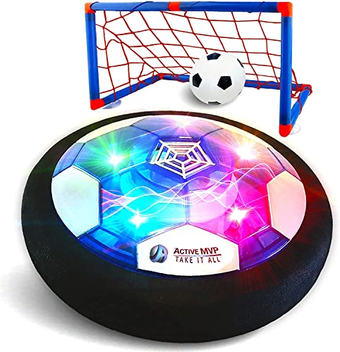 Book Cover ActiveMVP Kids Toys Rechargeable Hover Soccer Ball Set with 2 Goals, Indoor LED Light Up Fun Air Soccer Game - No Battery Needed, Strong Improved ABS Plastic Quality - Boys Girls Age 3 4 5 6 7 8 9 11+