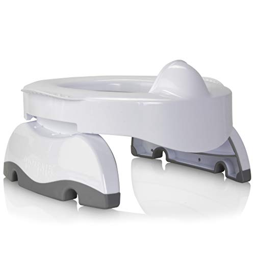 Book Cover Kalencom Potette Plus Premium 2 in 1 Travel Potty and Toilet Seat Trainer Ring with Built in Pee Guard and Easy-Grip Handles (White/Gray)
