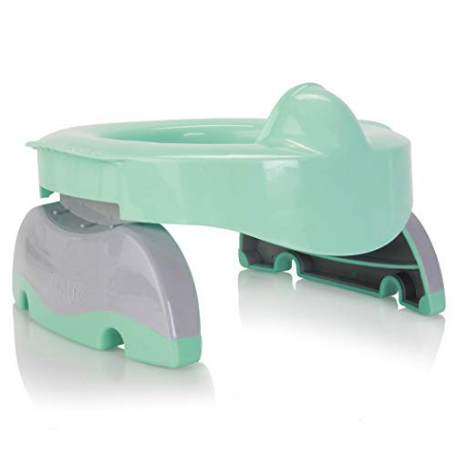 Book Cover Kalencom Potette Plus Premium 2 in 1 Travel Potty and Toilet Seat Trainer Ring with Built in Pee Guard and Easy-Grip Handles (Teal/Gray)