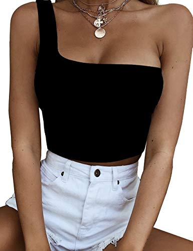 Book Cover KAMISSY Women's Sexy One Shoulder Sleeveless Plain Crop Top