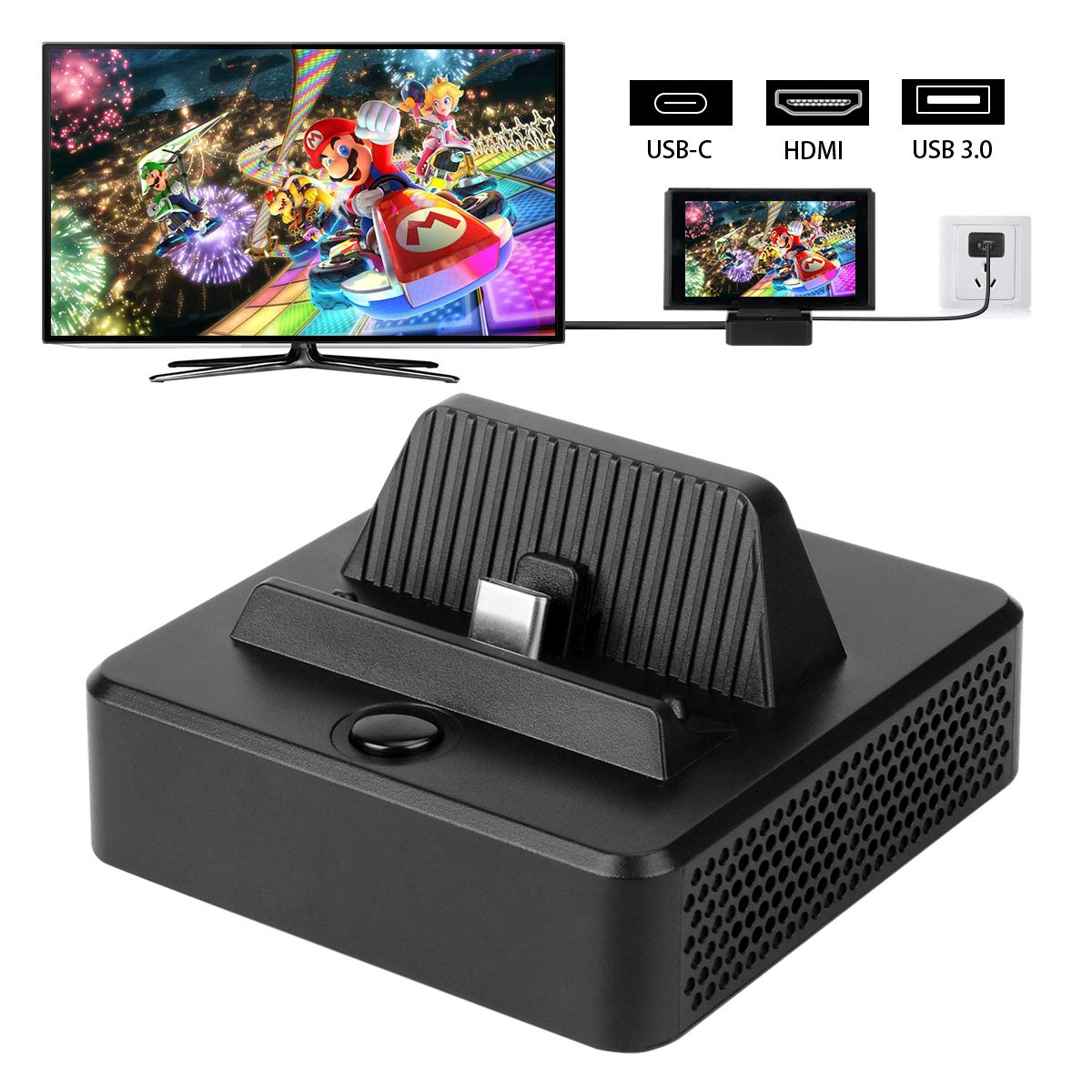 Book Cover Switch Dock, ERNSTING Portable Switch Charging Stand Case, Switch Docking Station with USB Type C Power Input Port, HDMI Video Port Support 4K1080P and USB 3.0 Data Port,for Game Console Conversion