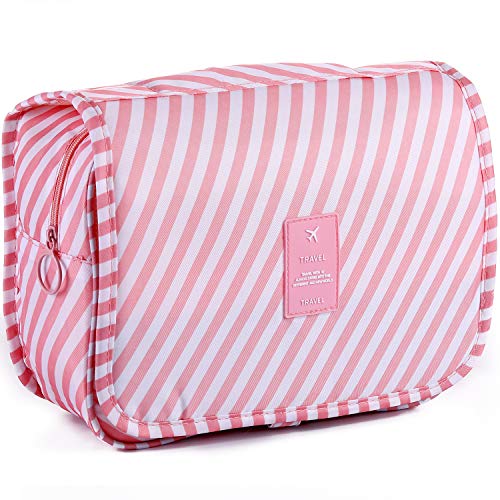 Book Cover LAKIBOLE Toiletry Bag Multifunction Cosmetic Bag Portable Makeup Pouch Waterproof Travel Hanging Organizer Bag for Women Girls (Pink White)