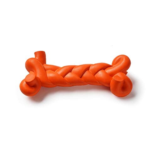 Book Cover Mewajump Dog Chew Toys Bone Tooth Cleaning Tough Soft Silicone Durable Bite Resistant Toy for Puppy(Orange)