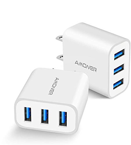 Book Cover Wall Charger, Amoner Upgraded 2Pack 15W 3-Port USB Plug Cube Portable Wall Charger Plug for iPhone 12mini/12/11/Pro/ProMax/Xs/XR/X/8/7, iPad Pro/Air 2, Galaxy10/9, Note10/9, and More