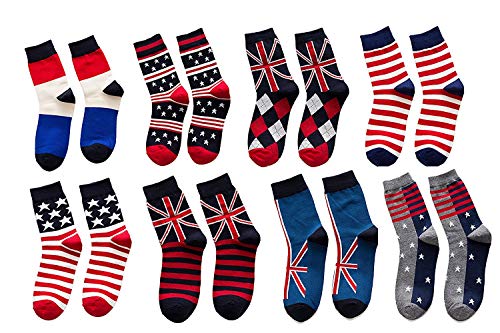 Book Cover Unisex British Flag Dress Socks (8 Pairs) - Breathable Comfortable Modern Soft
