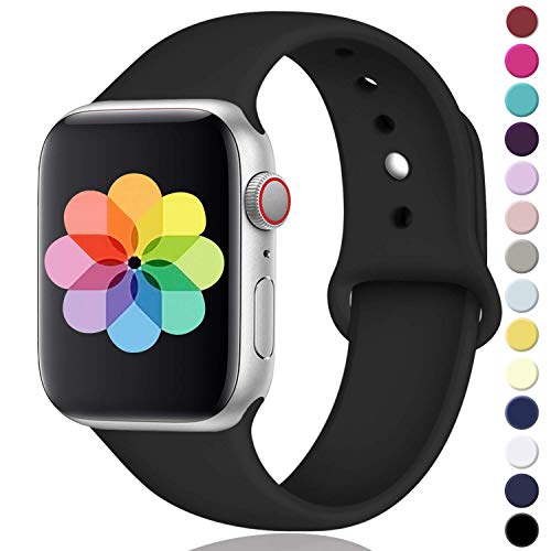 Book Cover Laffav Compatible with Apple Watch Band 42mm 44mm, Small/Medium, for Women Men, Black, Silicone Sport Replacement Band Compatible with Apple Watch Series 3, Series 4, Series 2, Series 1