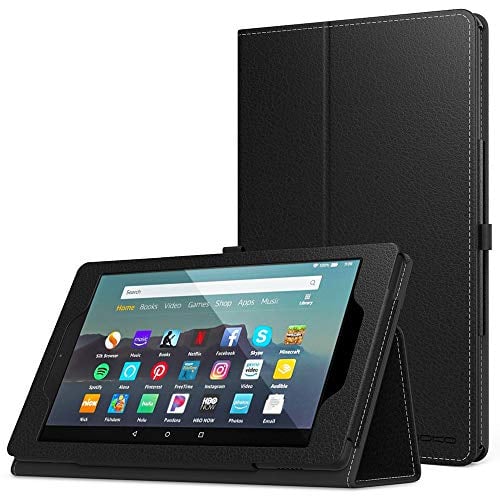 Book Cover MoKo Case Fits Kindle Fire 7 Tablet (9th Generation, 2019 Release), Premium PU Leather Slim Folding Stand Shell Multiple Viewing Angles Cover with Auto Wake / Sleep - Black