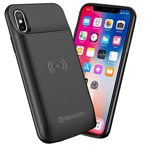 Book Cover NEWDERY Battery Case for iPhone X/Xs, 6000mAh Charging Case Support Qi Wireless Charging Slim Rechargeable External Battery Pack Power Bank Compatible for iPhone X/Xs/10
