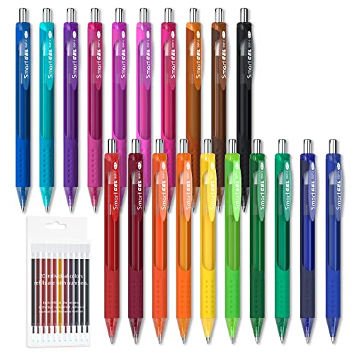 Book Cover Smart Color Art 40 Pack Set, 20 Colored Gel Pens With 20 Matched Refills, Medium Point Retractable Gel Ink Pens With Comfortable Grip, Great for Journal Notebook Planner in School Office