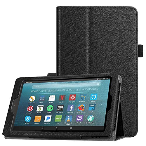 Book Cover Fintie Folio Case for All-New Amazon Fire 7 Tablet (9th Generation, 2019 Release) - Slim Fit PU Leather Standing Protective Cover with Auto Wake/Sleep, Black