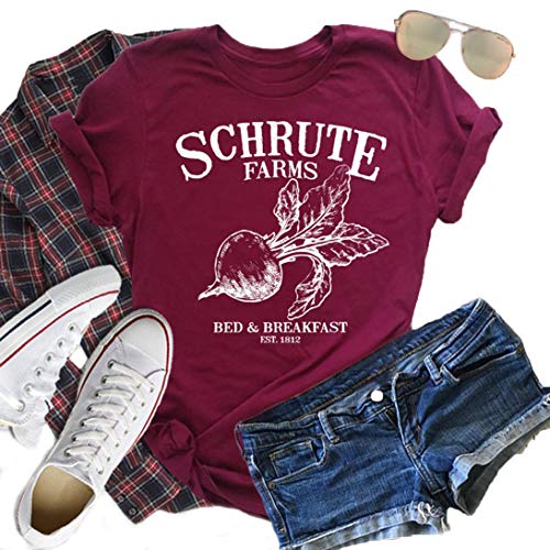 Book Cover Vaise Womens Graphic Tee Schrute Farms Shirt Summer Vacation Shirts Graphic Tees Red, Large