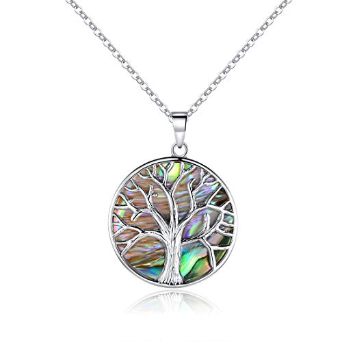 Book Cover Barzel 18K White Gold Plated Created Abalone Shell Tree Of Life Necklace