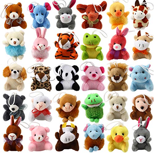 Book Cover 32 Piece Mini Plush Animal Toy Set, Cute Small Animals Plush Keychain Decoration for Themed Parties, Kindergarten Gift, Teacher Student Award, Goody Bags Filler for Boys Girls Child Kid Laxdacee