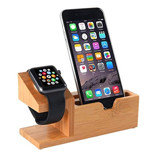 Book Cover Compatible with Apple Watch Stand USB Charging Stand -Hunter-k Phone Stand with 3 USB Charging Port Bamboo Wood Charging Dock Station for Apple Watch SE/6 5/4/3/2/1 iPhone 12/11 Pro Max/X/XS/XR/Xs