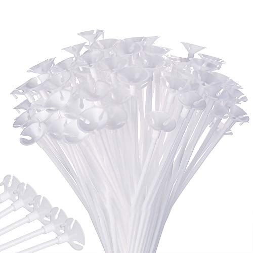 Book Cover PP OPOUNT 200 Pieces White Plastic Balloon Sticks Holders and Cups for Party and Wedding Decoration