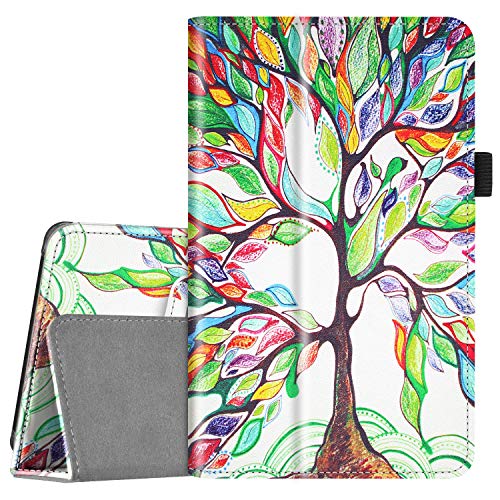 Book Cover Fintie Folio Case for All-New Amazon Fire 7 Tablet (9th Generation, 2019 Release) - Slim Fit PU Leather Standing Protective Cover with Auto Wake/Sleep, Love Tree
